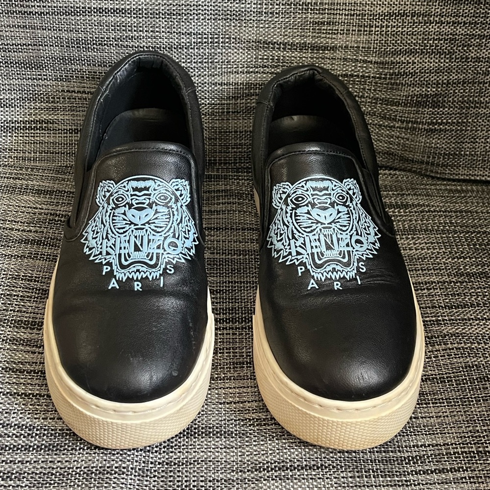 Kenzo Leather Platform Lion Embossed Slip Ons 37